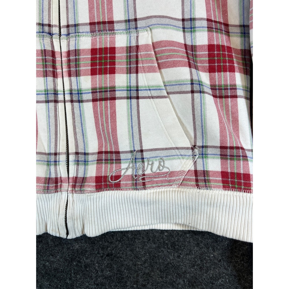 Aeropostale Plaid Faux Fur Lined Full Zip Up Hoodie Red Cream Womens XL - Picture 5 of 9